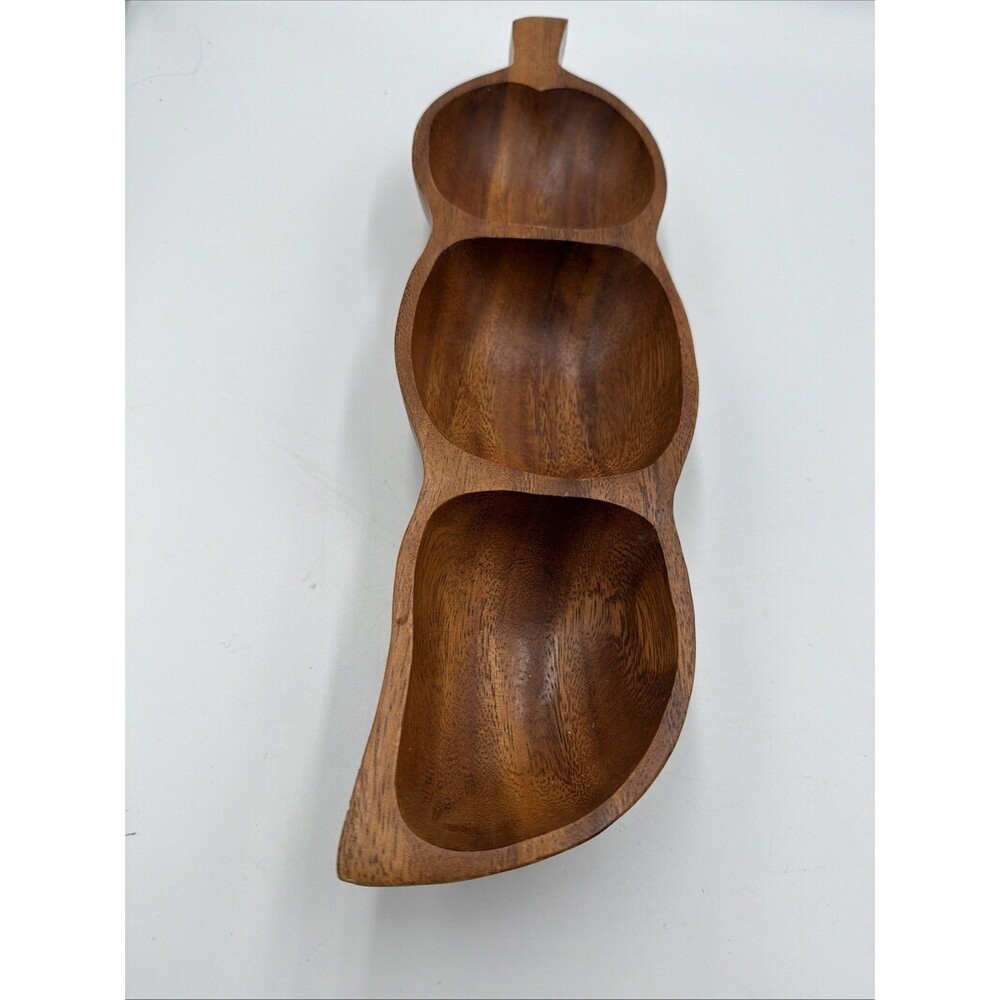 Vintage 1970s Leilani Genuine Monkey Pod Hand Crafted Wood -3 Divided Bowl Tray!